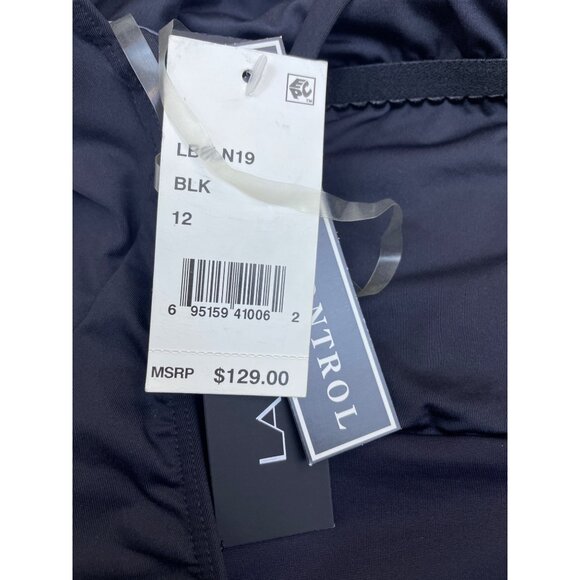 La Blanca Women’s Black Floral Embroidered Halter Swimsuit One-Piece Sz 12 - New - Picture 9 of 10